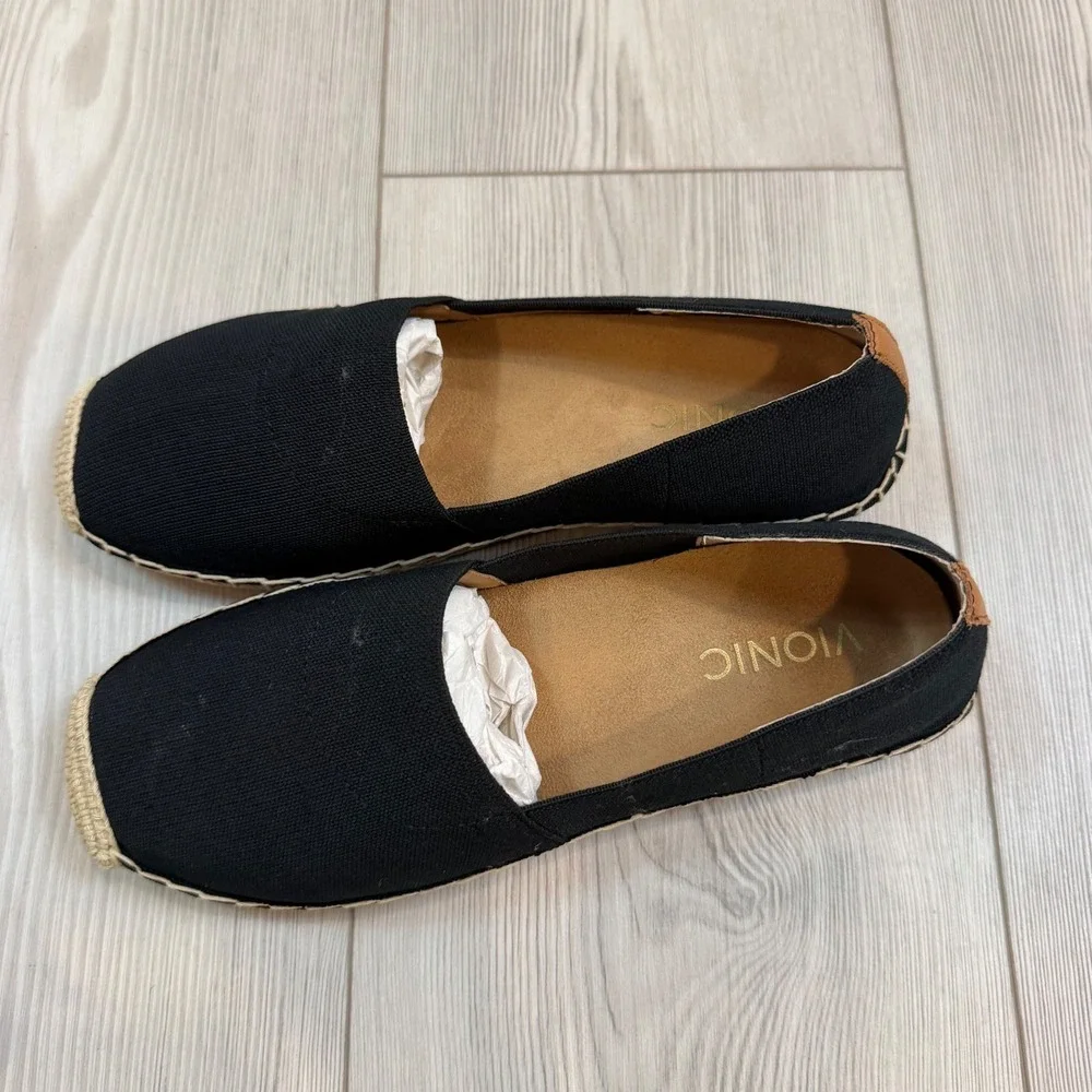 NEW Vionic Coast Valeri Black Canvas Espadrille Slip On Flats Orthaheel 7.5